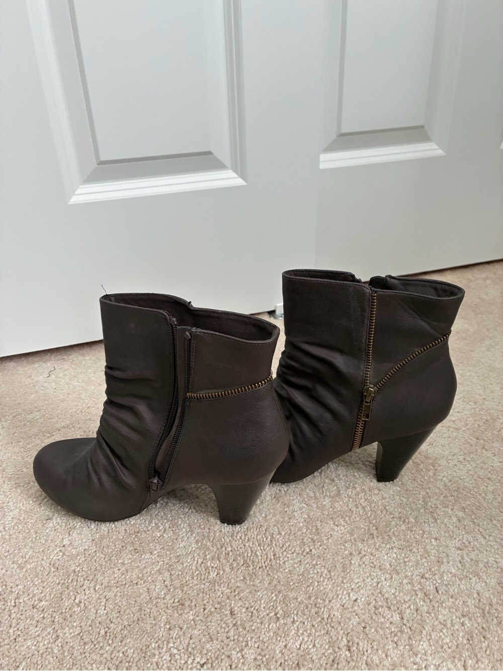 Rialto Dark Brown Ruched Ankle Boots with Side Zip